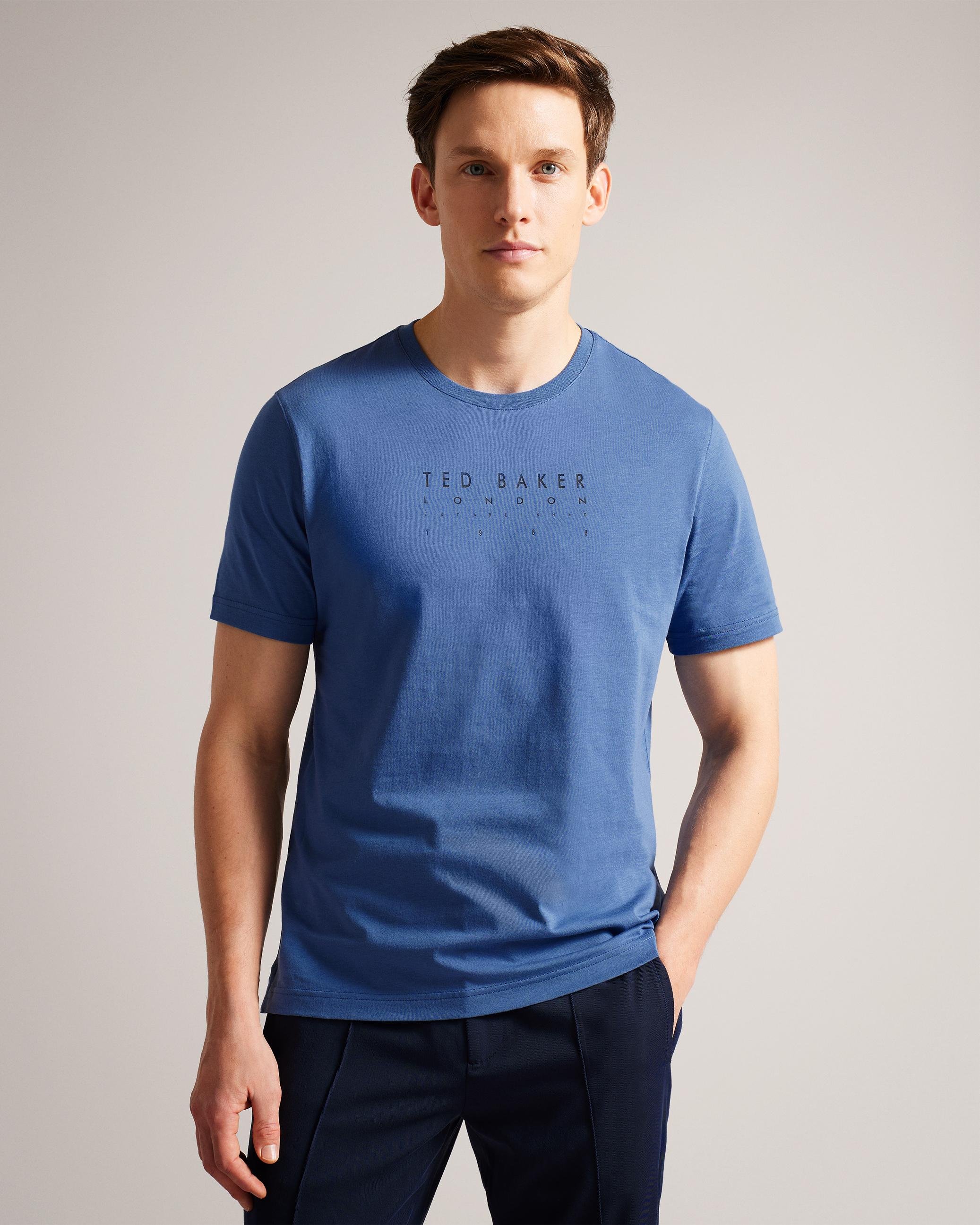 Short Sleeve Branded T-Shirt - ALISBUR - Dark Blue by TED BAKER