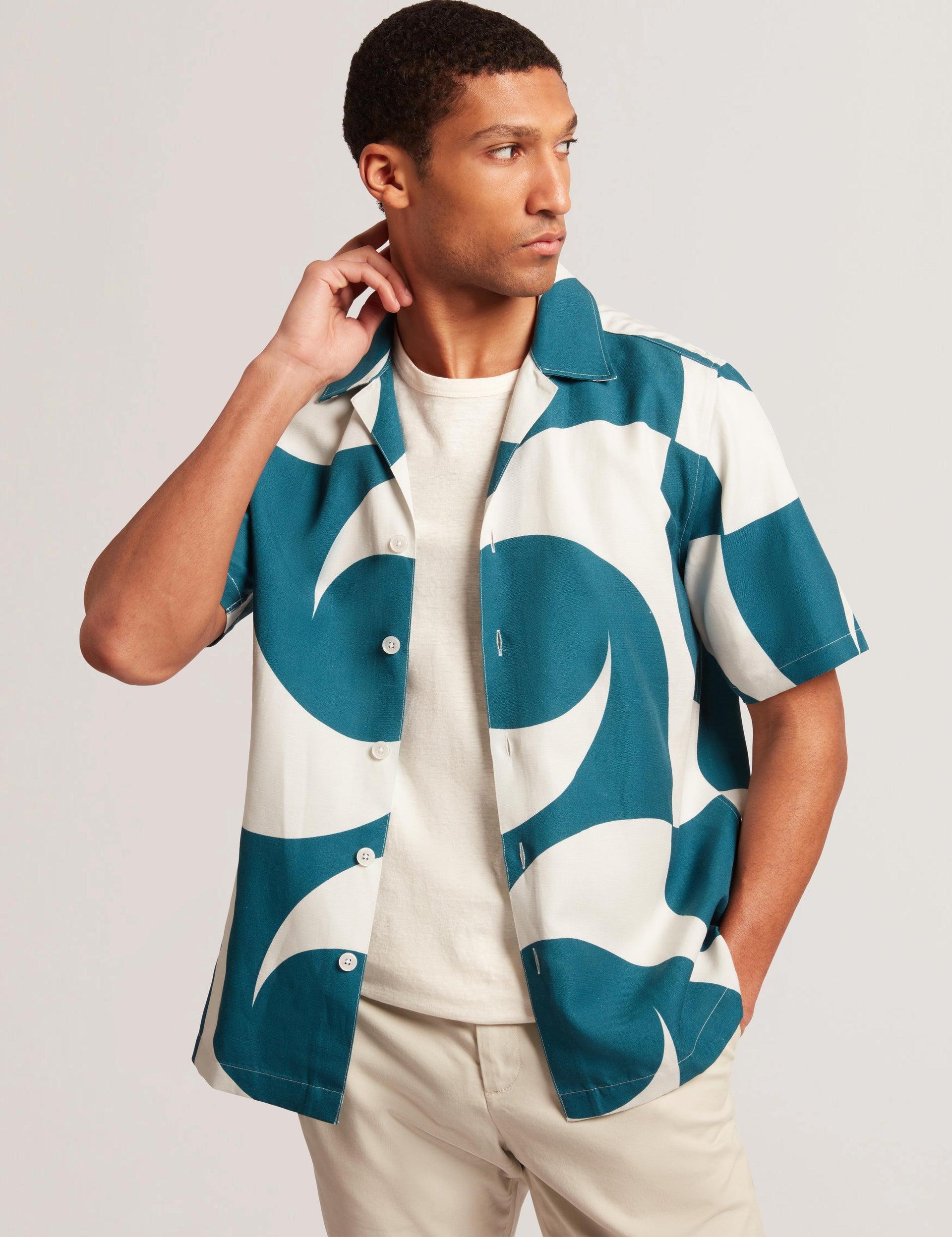 Short Sleeve Oversized Linen Blend Swirl Print Shirt by TED BAKER
