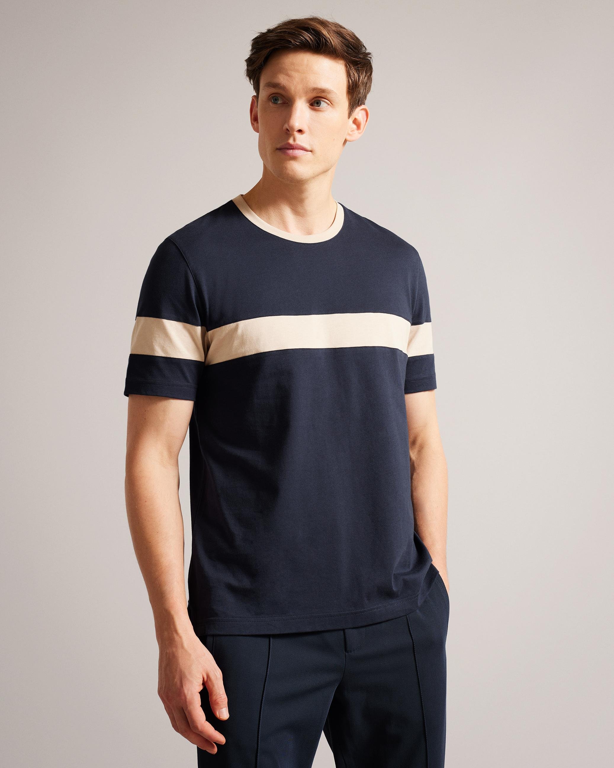 Short Sleeve Regular Colour Block T-Shirt - TREZ - Navy by TED BAKER