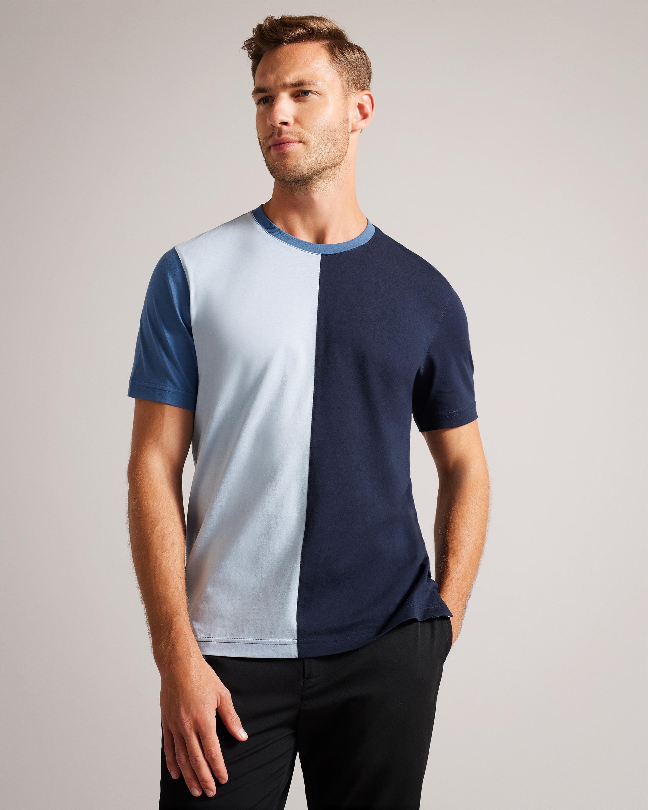 Short Sleeve Vertical Colour Block T-Shirt - RAMIN - Dark Blue by TED BAKER