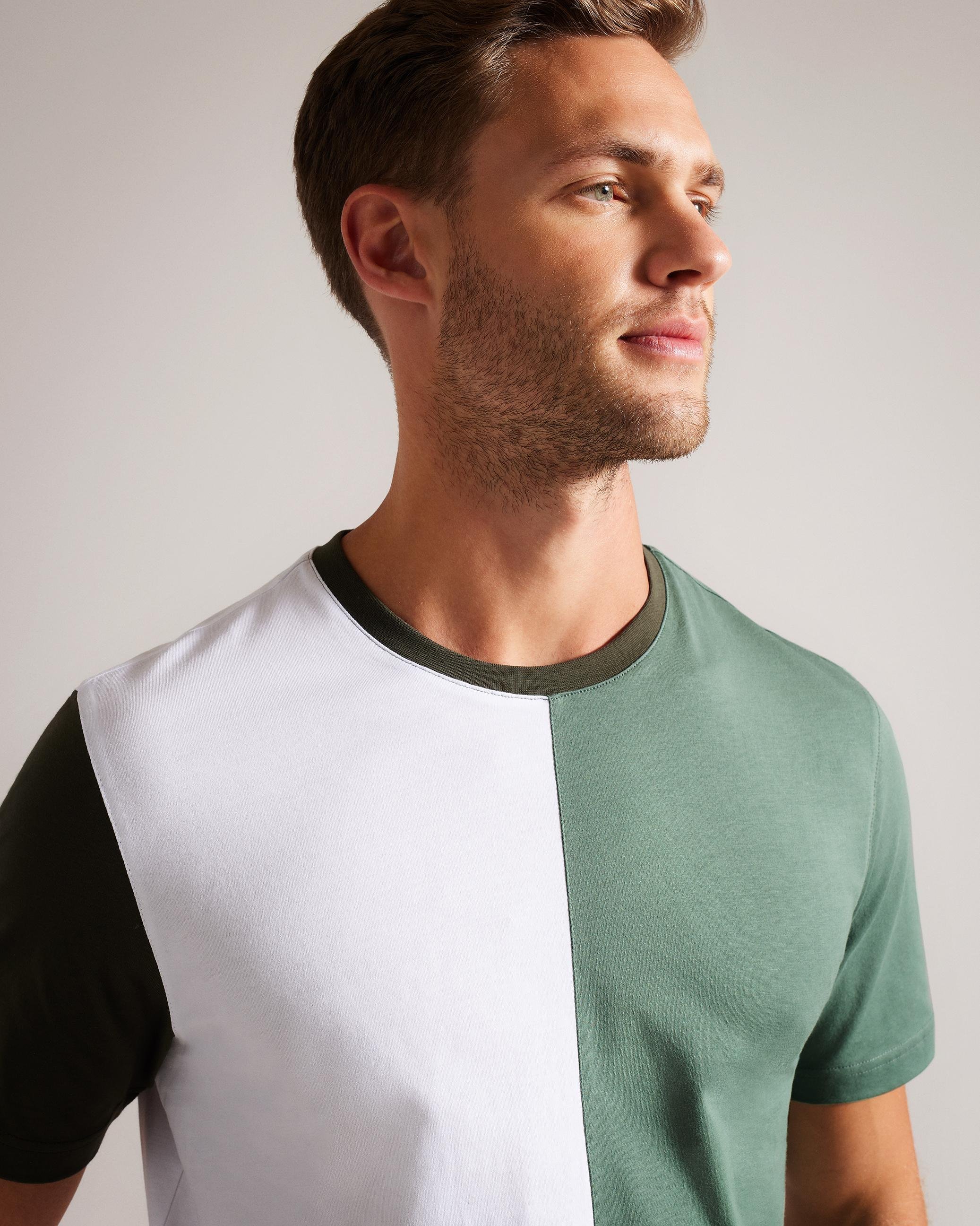 Short Sleeve Vertical Colour Block T-Shirt - RAMIN - Medium Green by TED BAKER