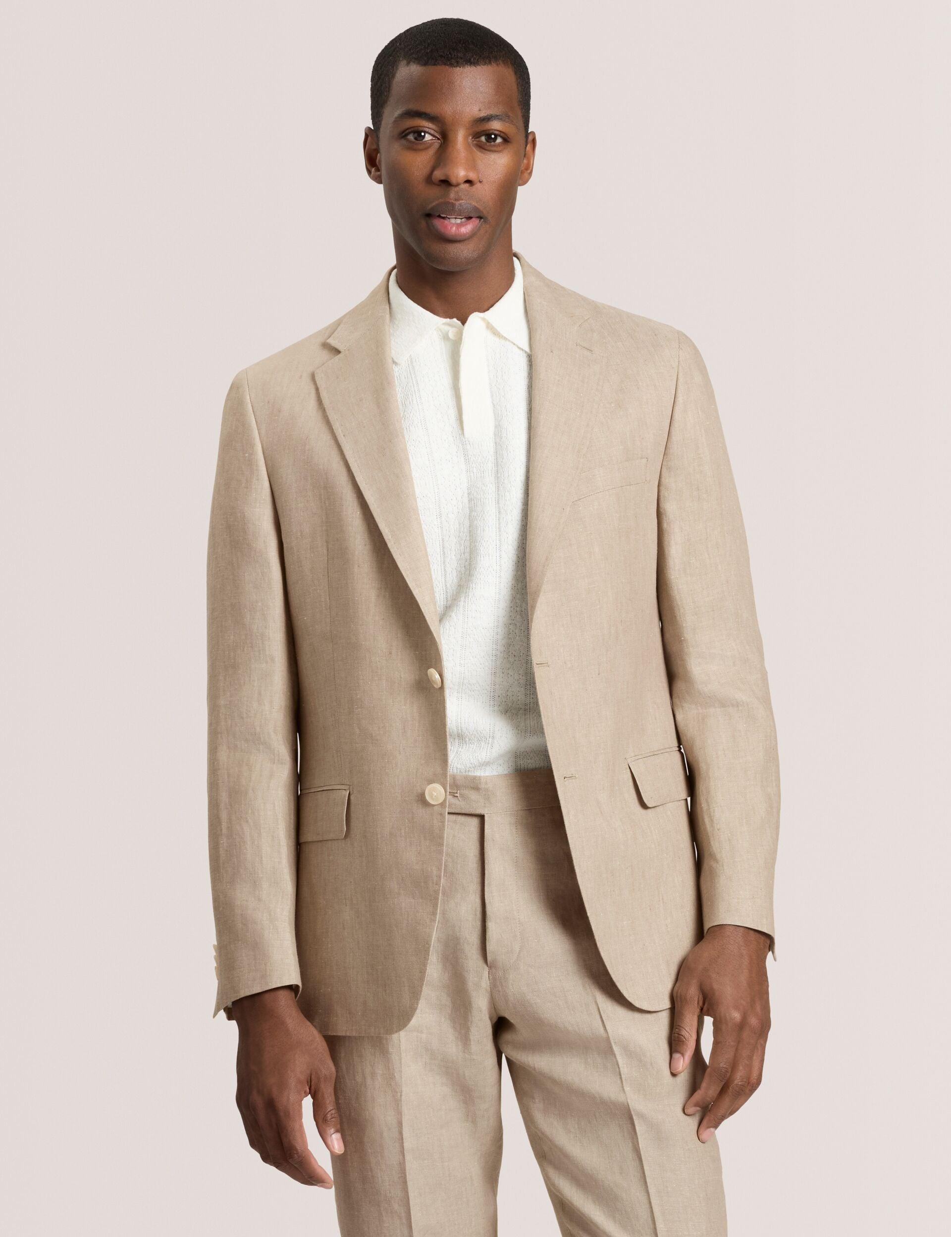 Single Breasted Two Button Notch Flat Front Linen Suit Jacket by TED BAKER