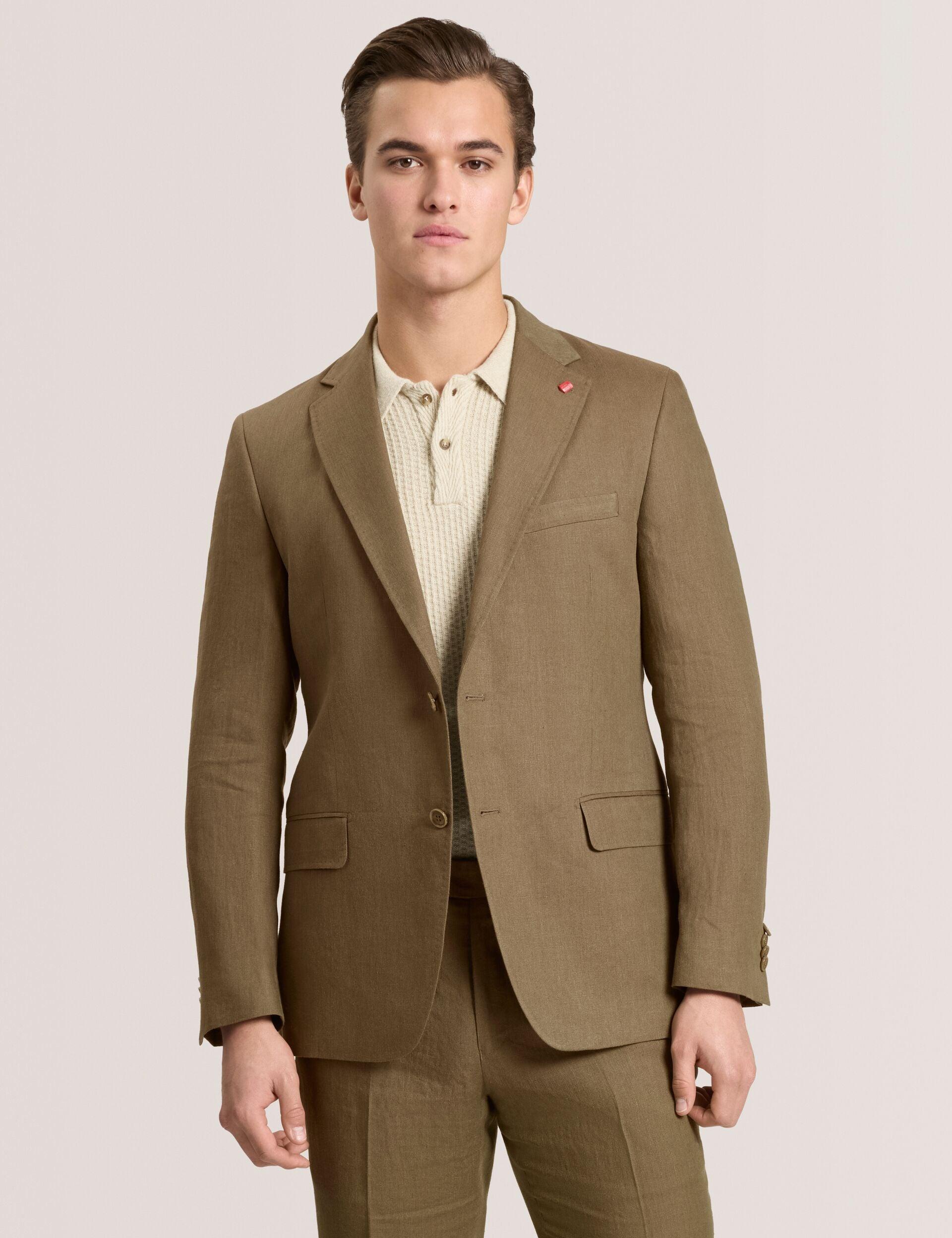 Single Breasted Two Button Notch Flat Front Linen Suit Jacket by TED BAKER