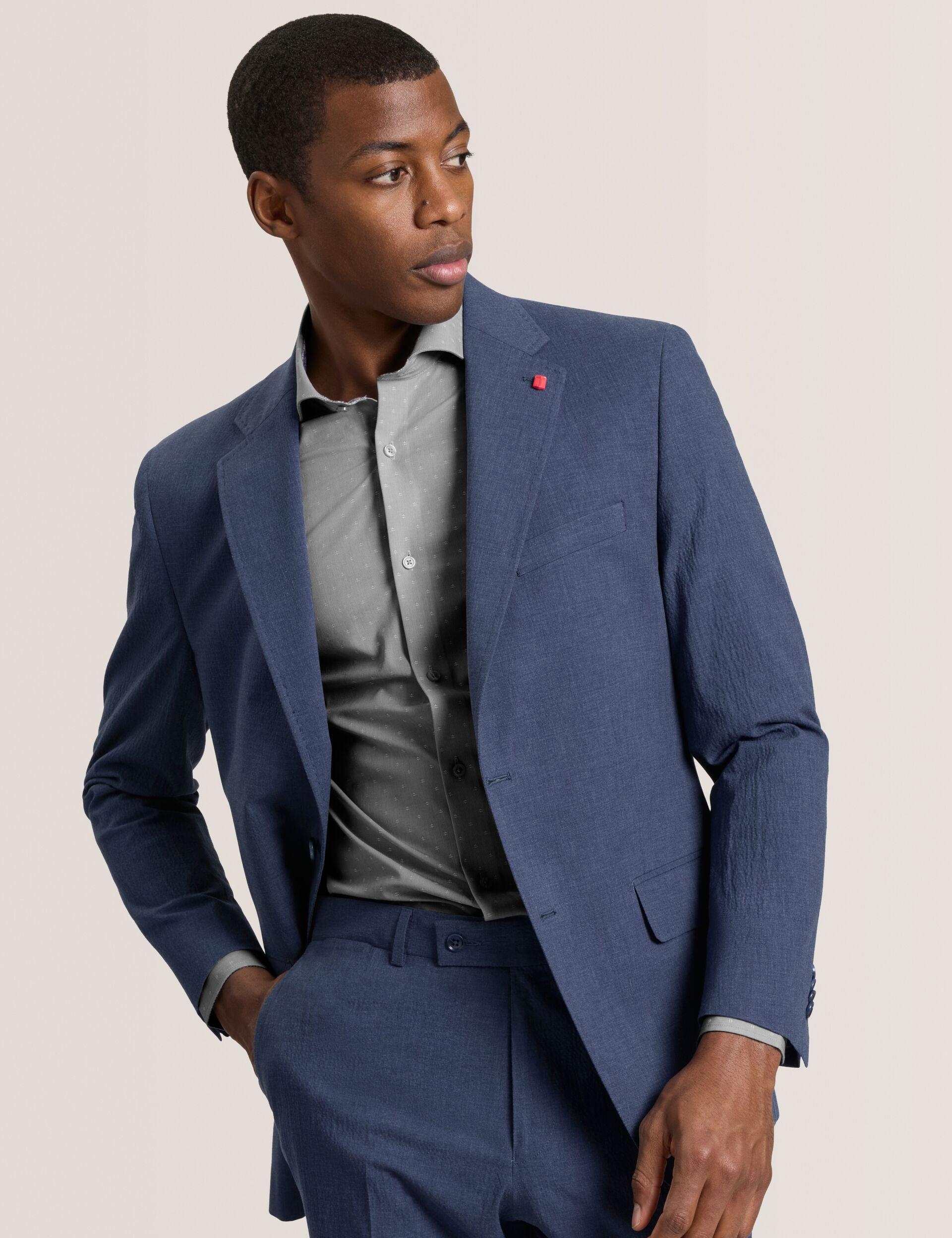 Single Breasted Two Button Notch Flat Front Seersucker Suit Jacket by TED BAKER
