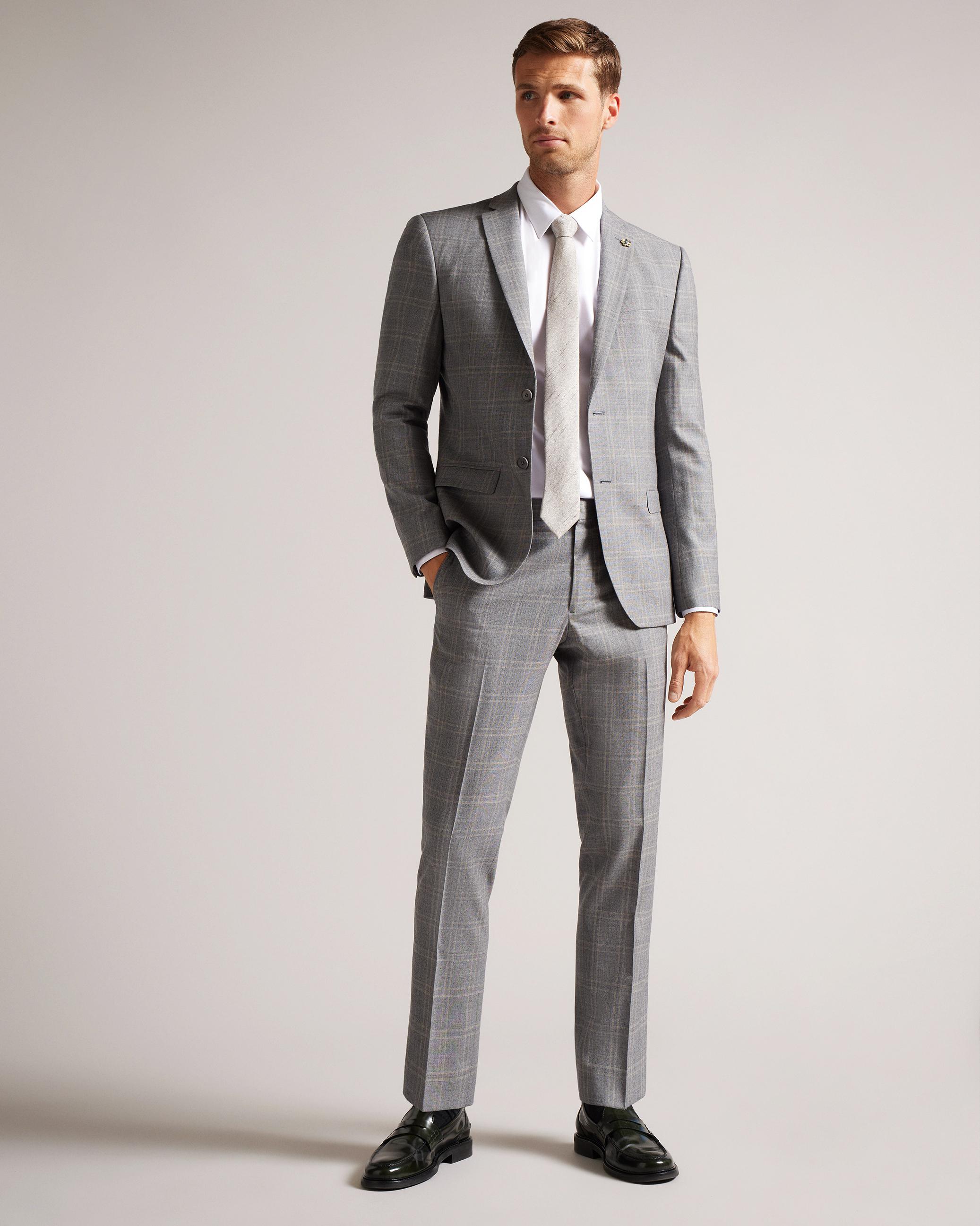 Slim Fit Grey Check Suit Trousers - MOMOTS - Grey by TED BAKER Slim Fit Grey Check Suit Trousers - MOMOTS - Grey by TED BAKER