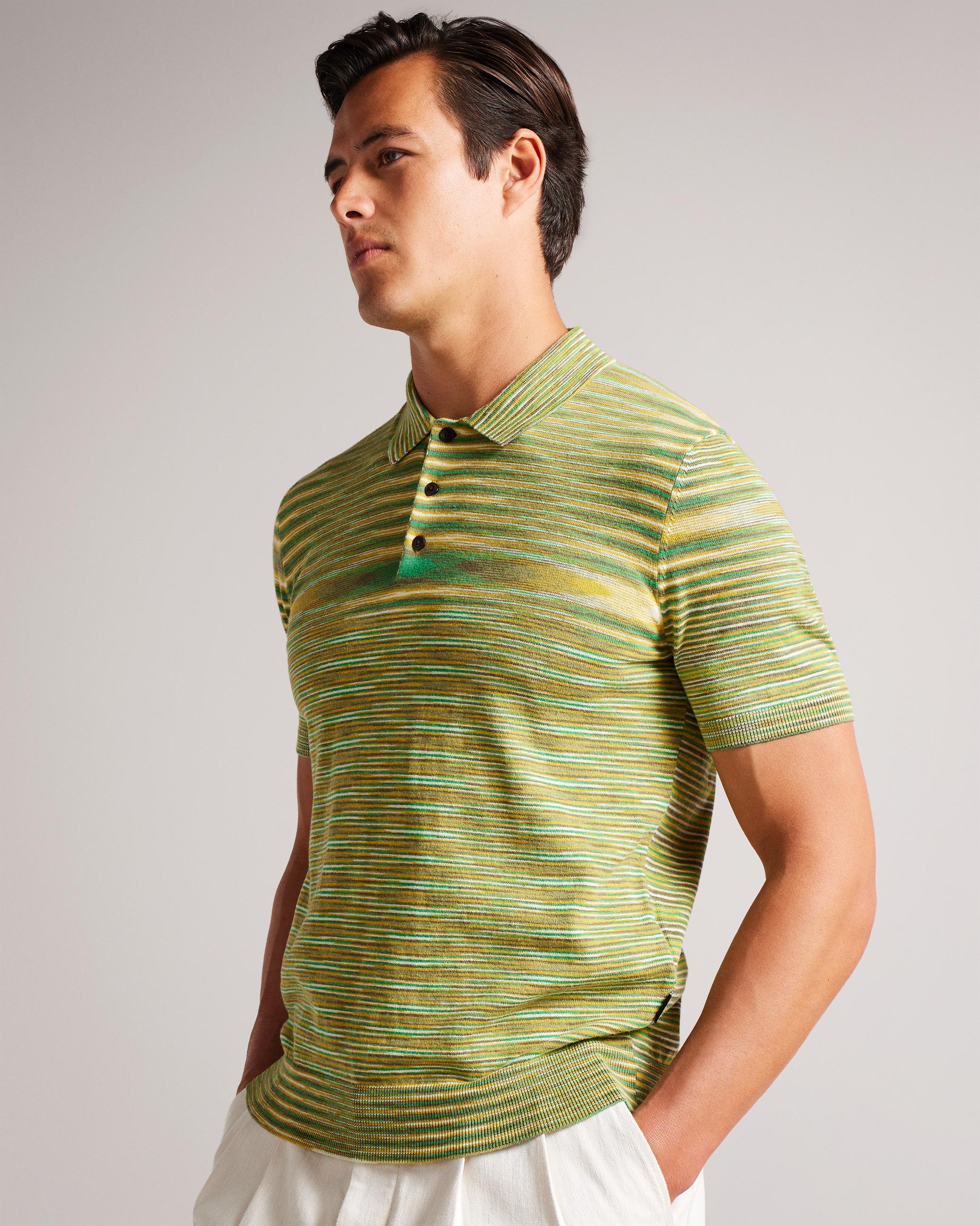 Space Dye Stripe Knitted Polo Shirt - PENTLE - Bright Green by TED BAKER Space Dye Stripe Knitted Polo Shirt - PENTLE - Bright Green by TED BAKER