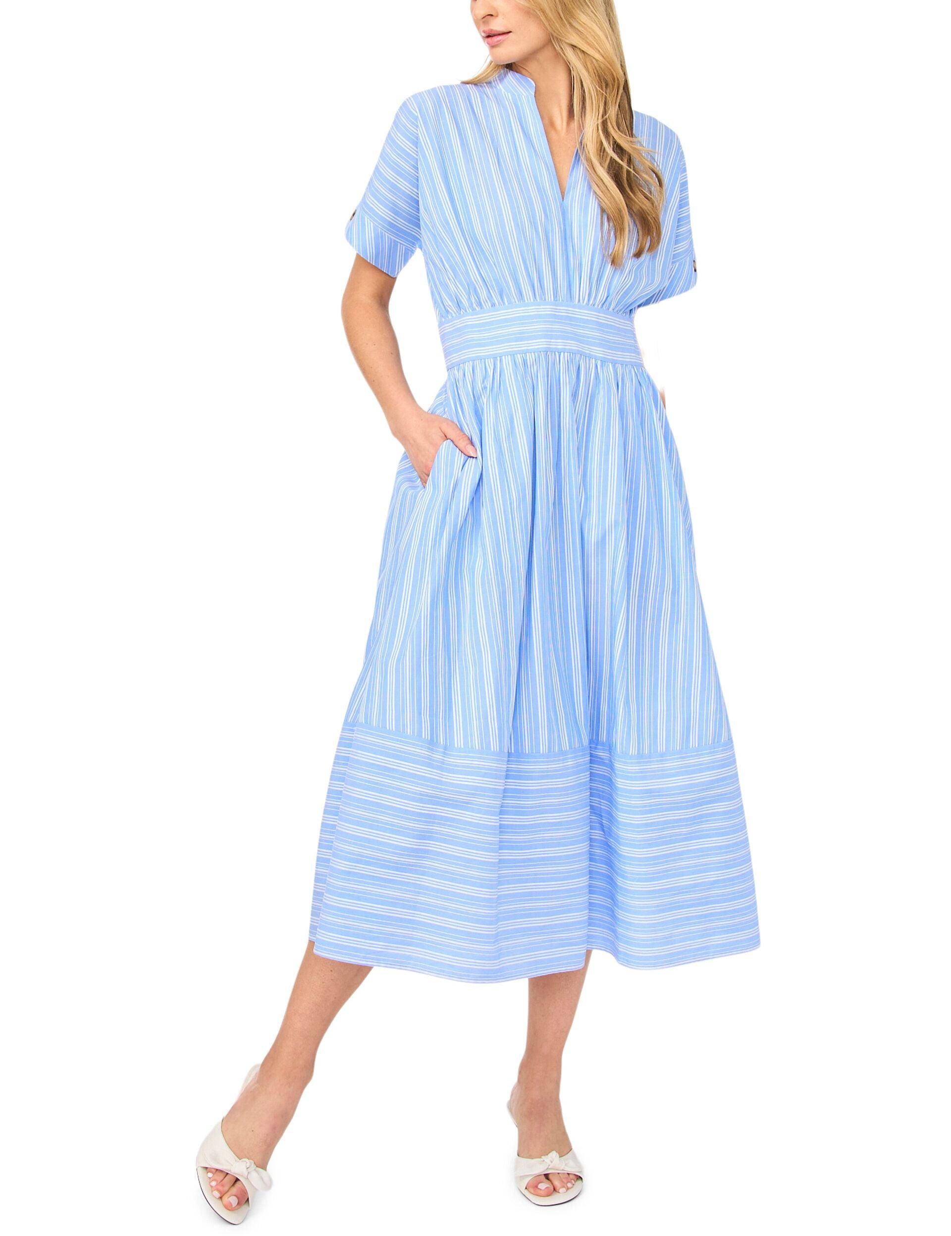 Striped Cotton V-Neck Midi Dress by TED BAKER