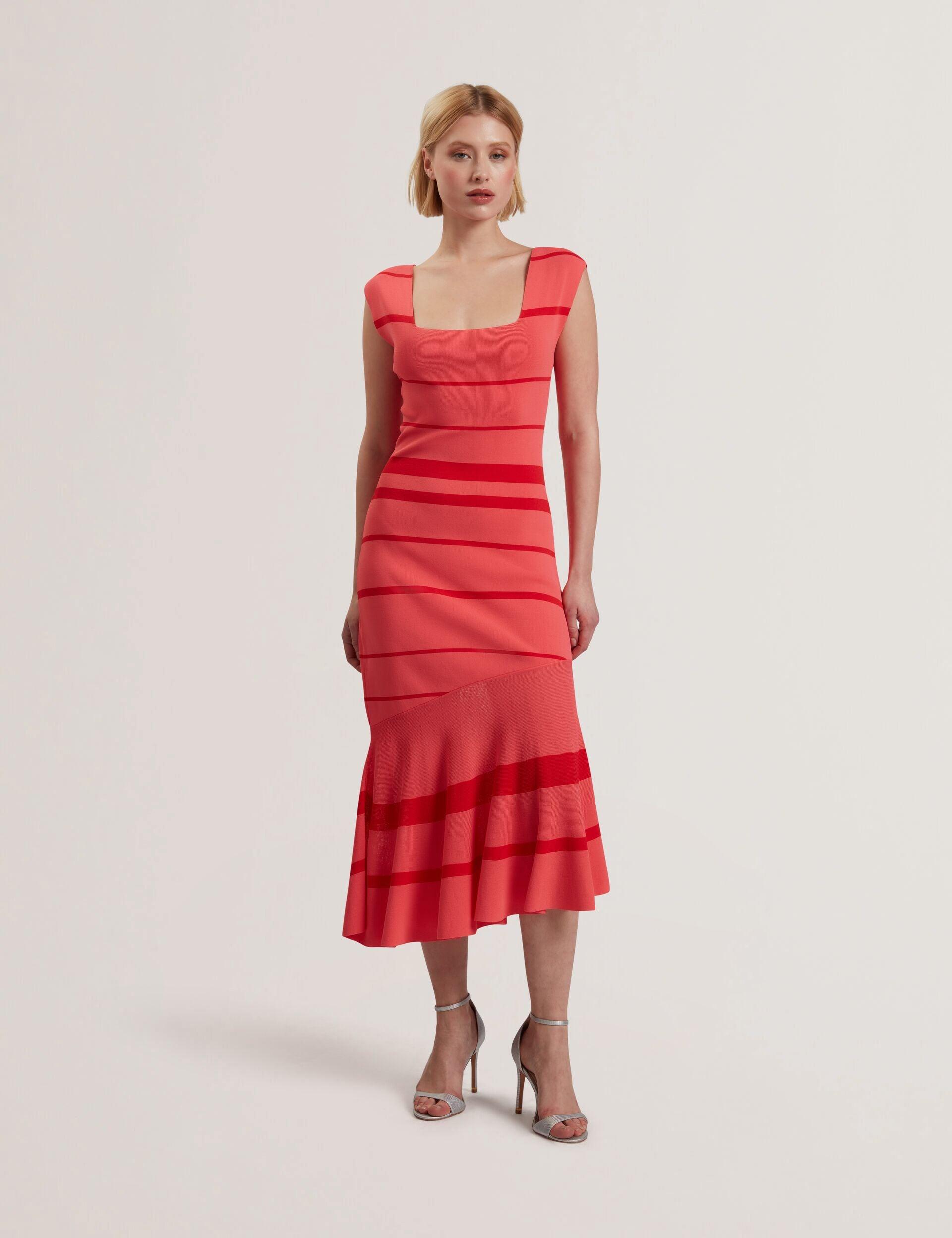 Striped Square Neck Flippy Midi Dress by TED BAKER