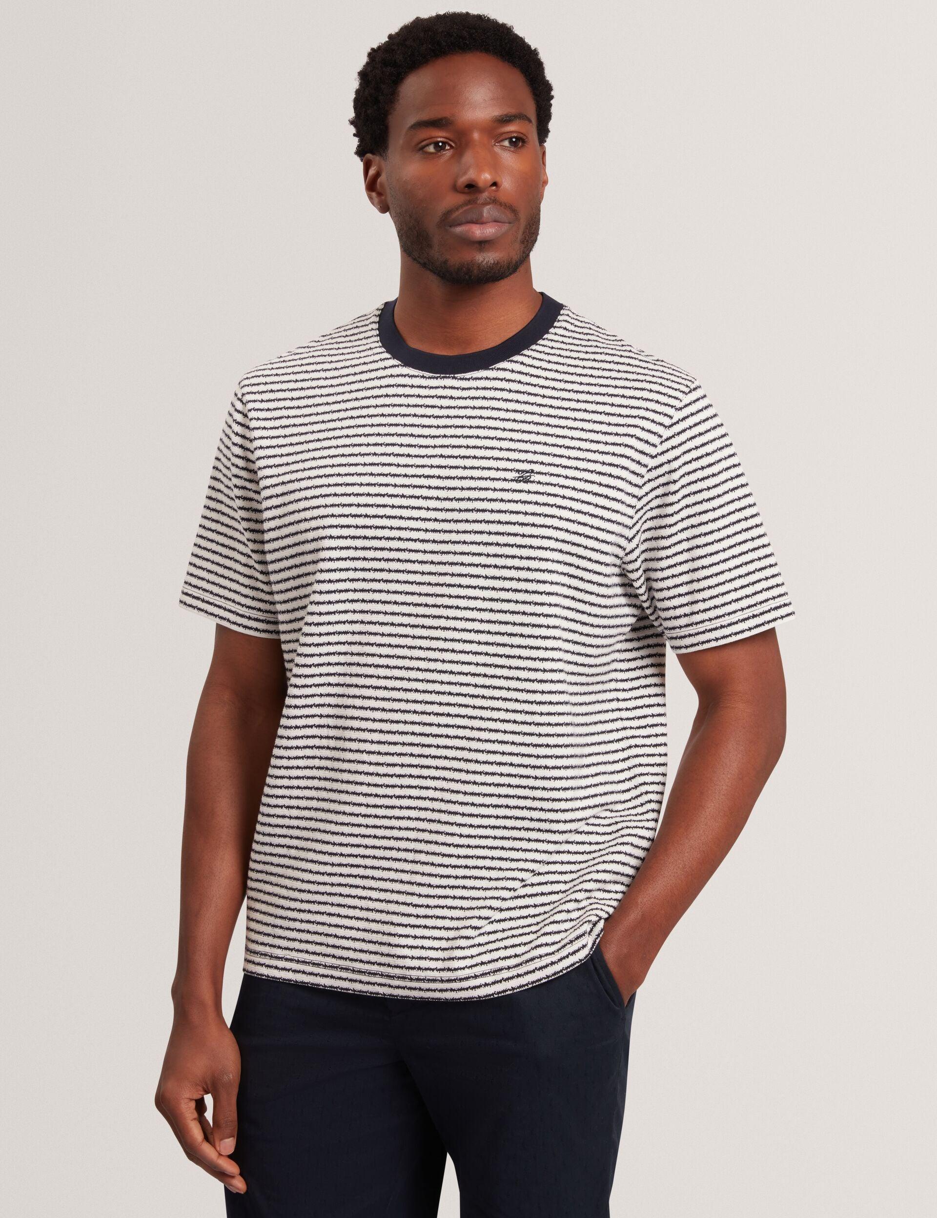 Textural Stripe Crew Neck Cotton T-Shirt by TED BAKER