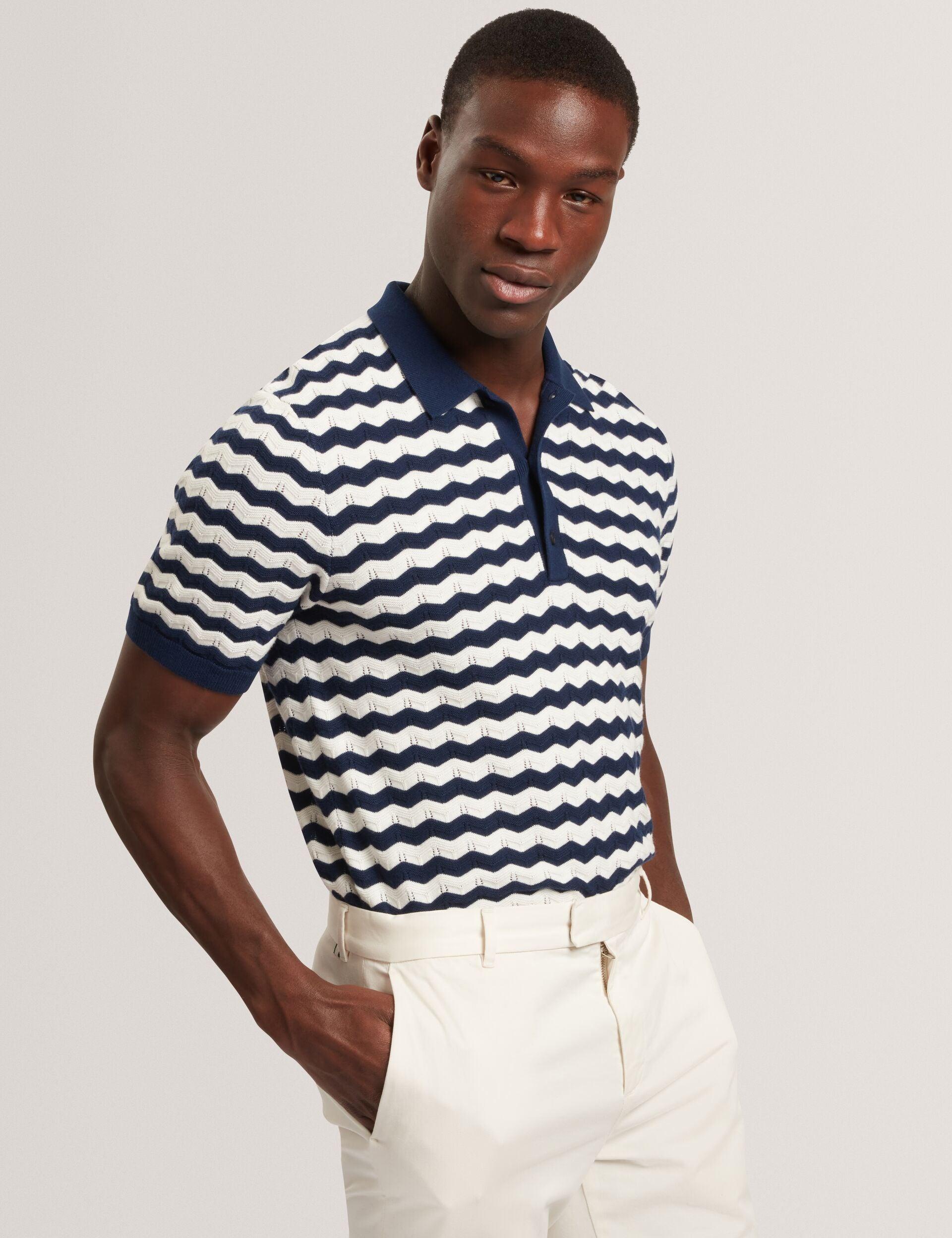 Wavy Stripe Merino Wool Blend Polo by TED BAKER