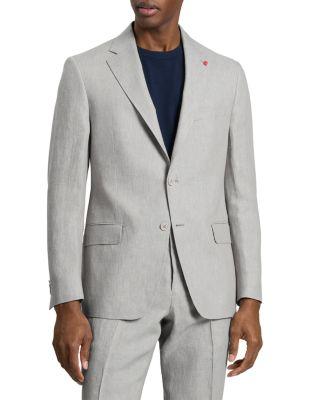 Winfred Modern Fit Solid Light Gray Linen Jacket by TED BAKER