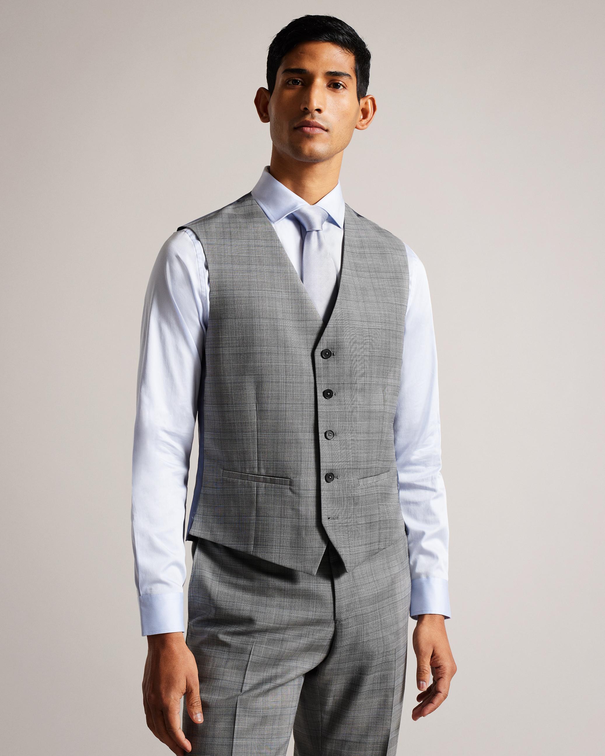 Wool Blend Check Waistcoat - ELGOLW - Grey by TED BAKER