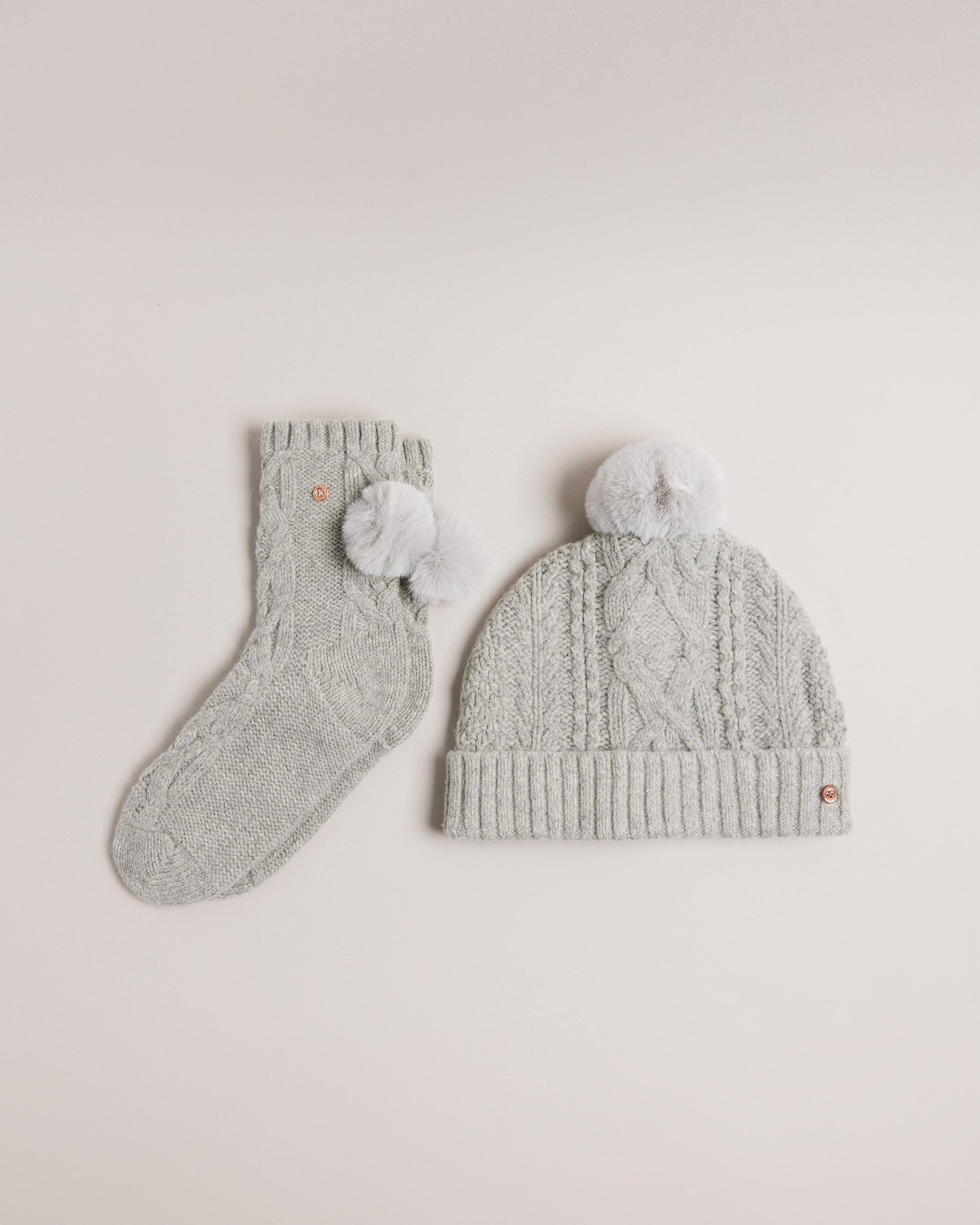 Wool Blend Pom Pom Hat And Socks - RAISA - Grey by TED BAKER