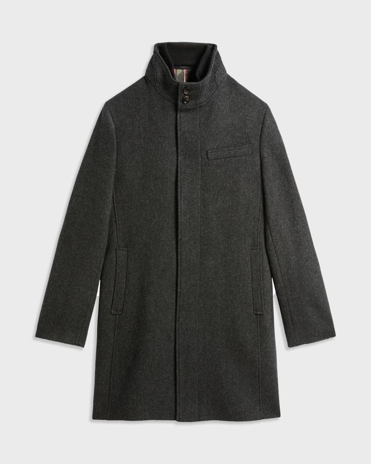 Wool Funnel Neck Coat - ROCKIES - Charcoal by TED BAKER Wool Funnel Neck Coat - ROCKIES - Charcoal by TED BAKER