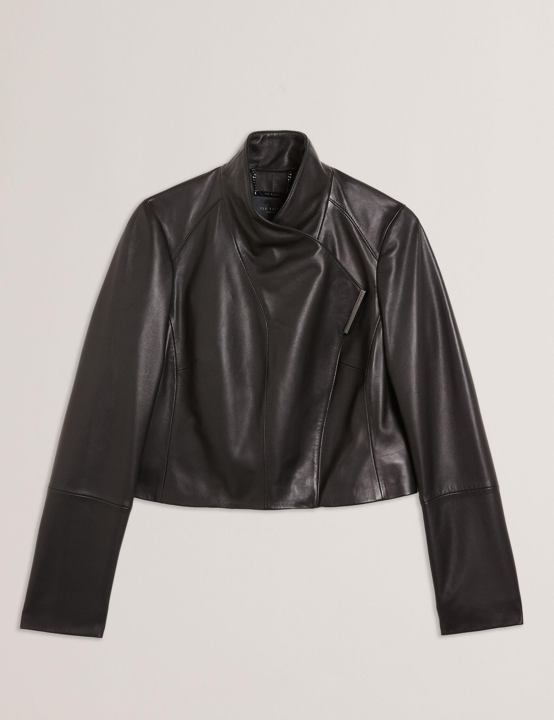 Wrap Front Cropped Leather Jacket by TED BAKER