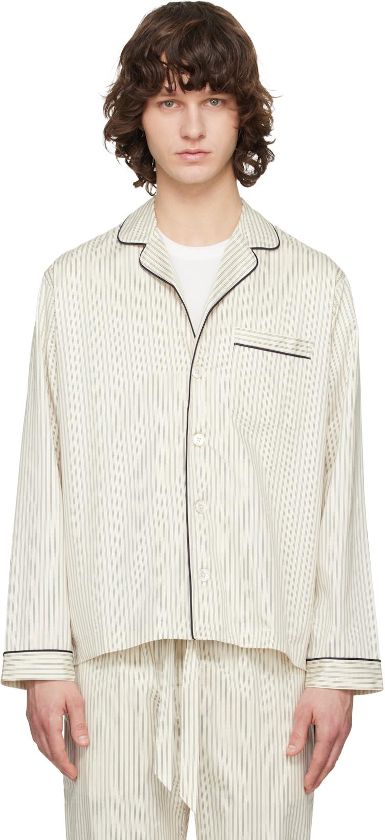 Beige Sateen Long-Sleeved Pyjama Shirt by TEKLA