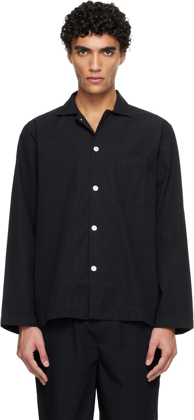 Black Poplin Long-Sleeved Pyjama Shirt by TEKLA