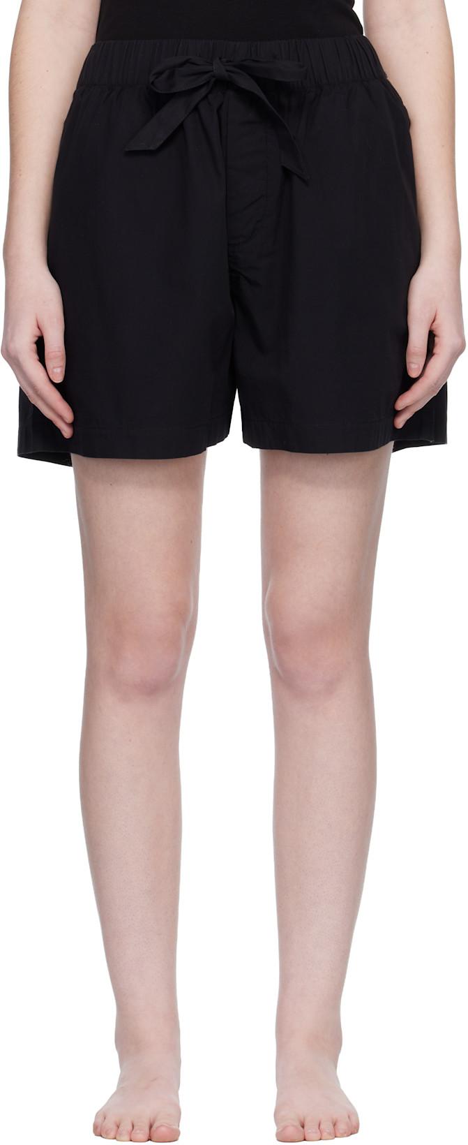 Black Poplin Pyjama Shorts by TEKLA