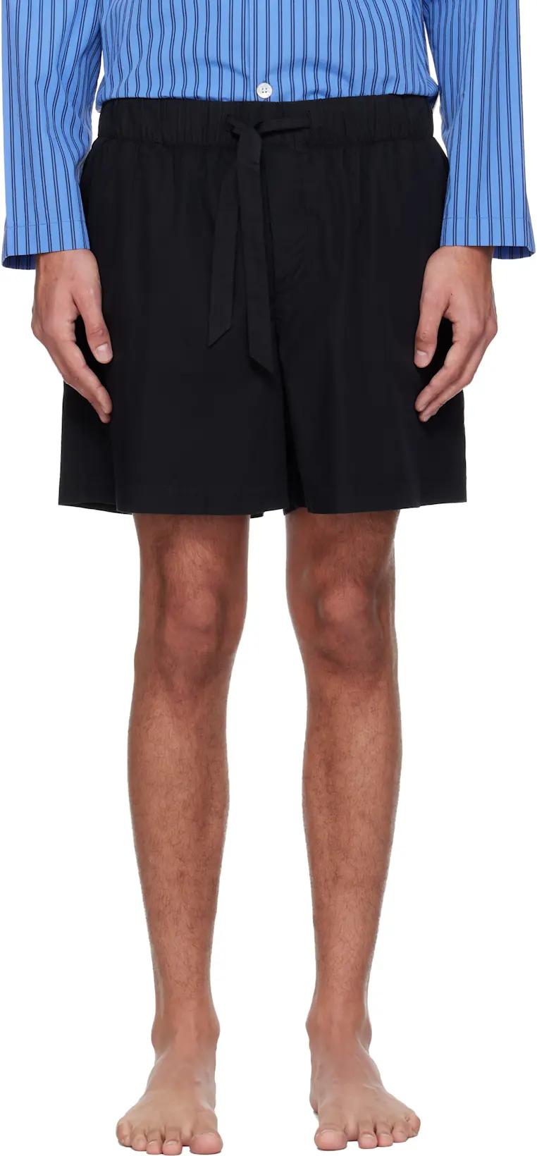 Black Poplin Pyjama Shorts by TEKLA