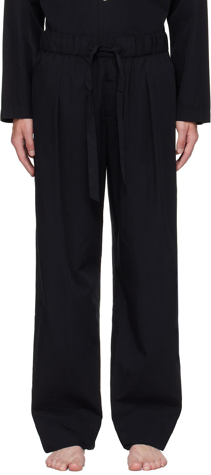 Black Striped Poplin Pyjama Pants by TEKLA