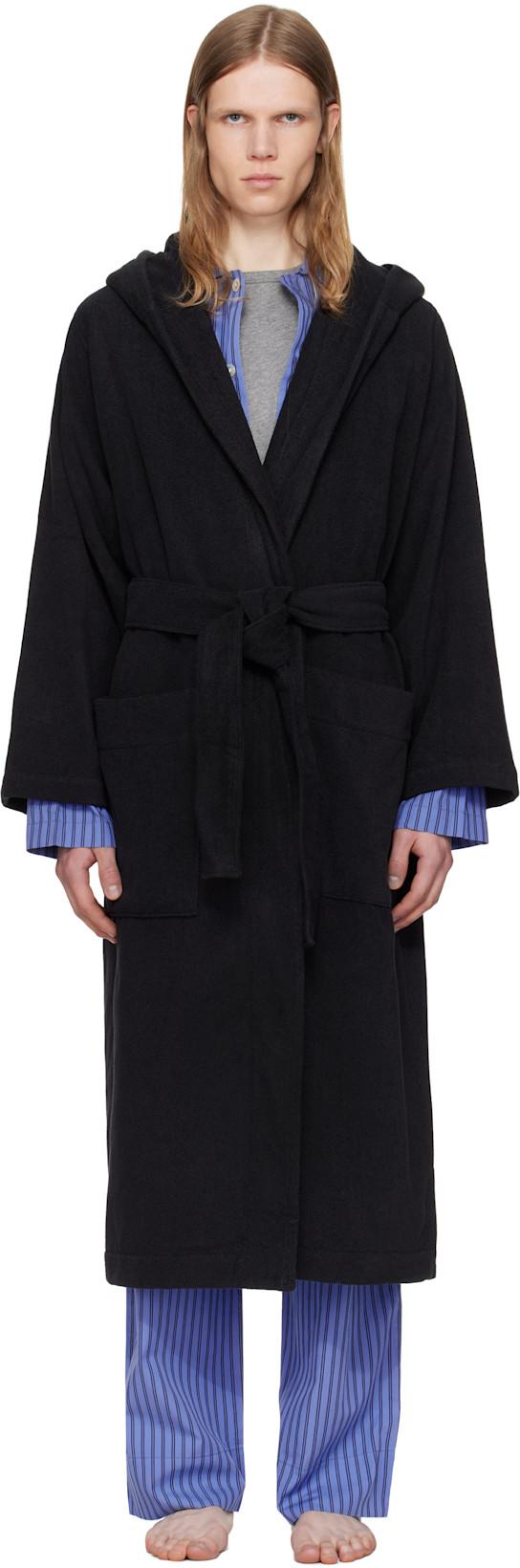 Black Terry Hooded Bathrobe by TEKLA