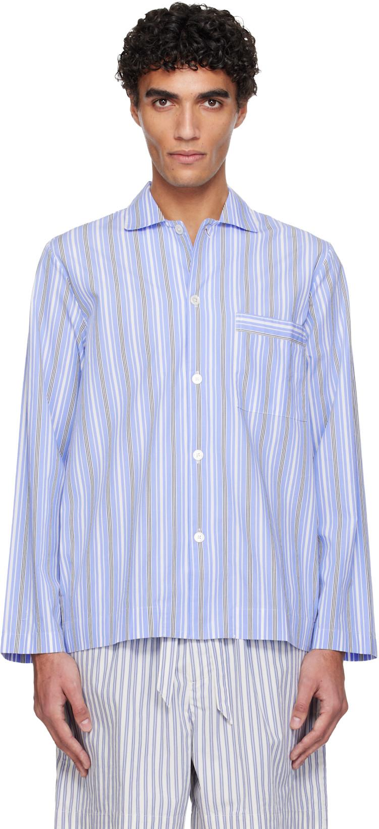 Blue Poplin Long-Sleeved Pyjama Shirt by TEKLA