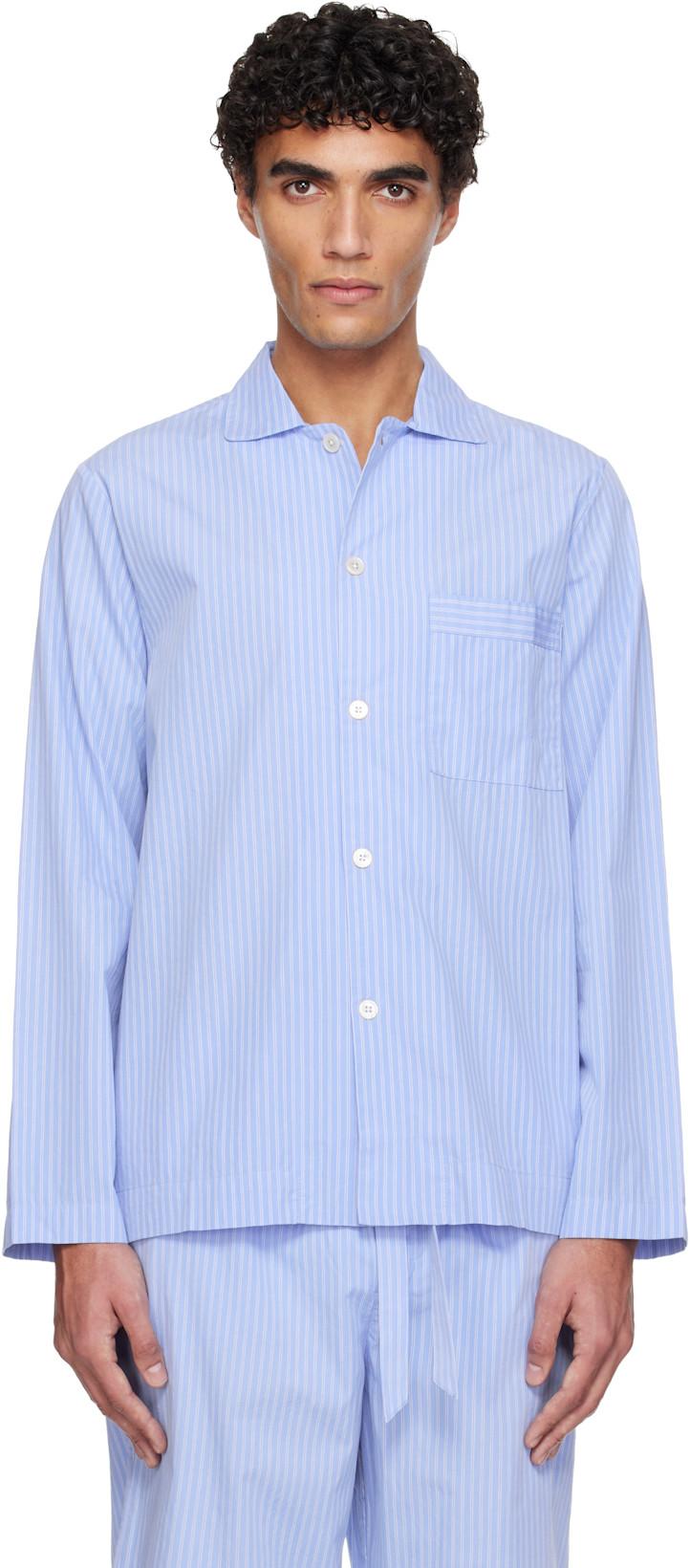 Blue Poplin Long-Sleeved Pyjama Shirt by TEKLA