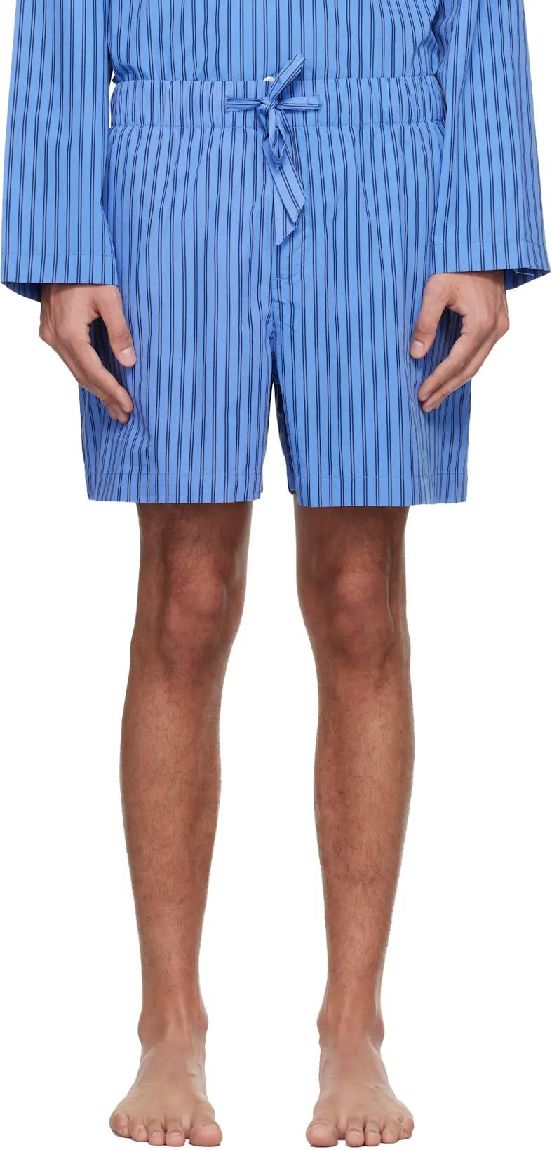 Blue & Black Poplin Pyjama Shorts by TEKLA