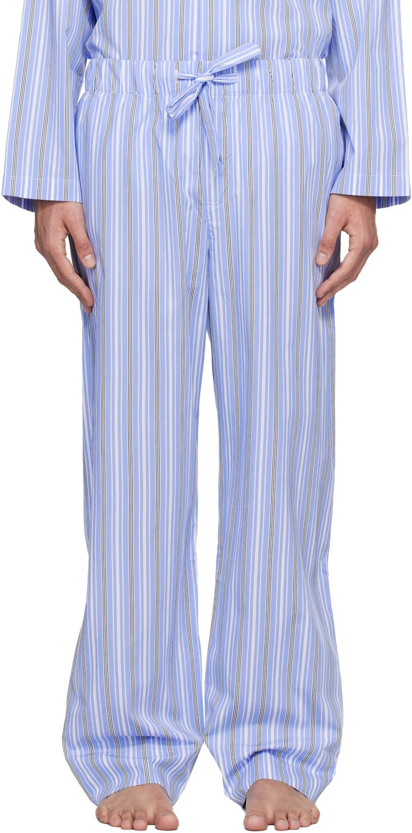 Blue & White Poplin Pyjama Pants by TEKLA