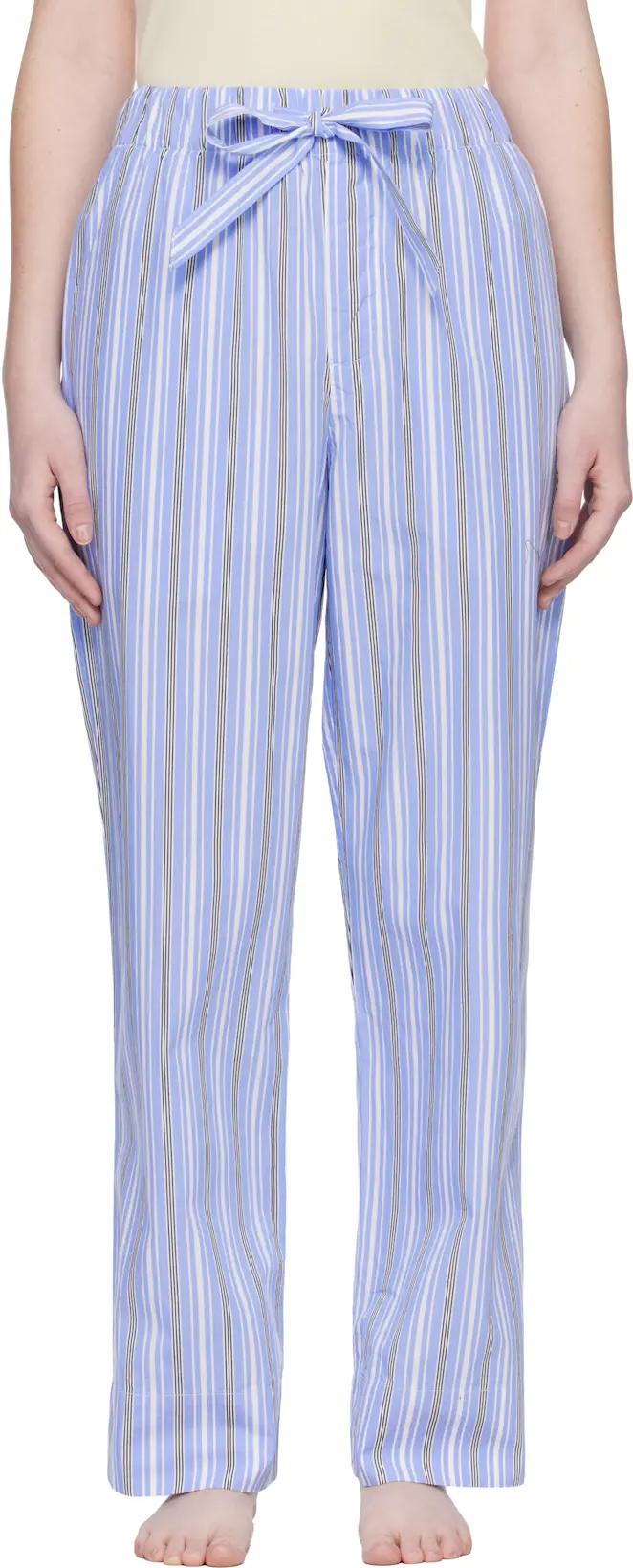 Blue & White Poplin Pyjama Pants by TEKLA