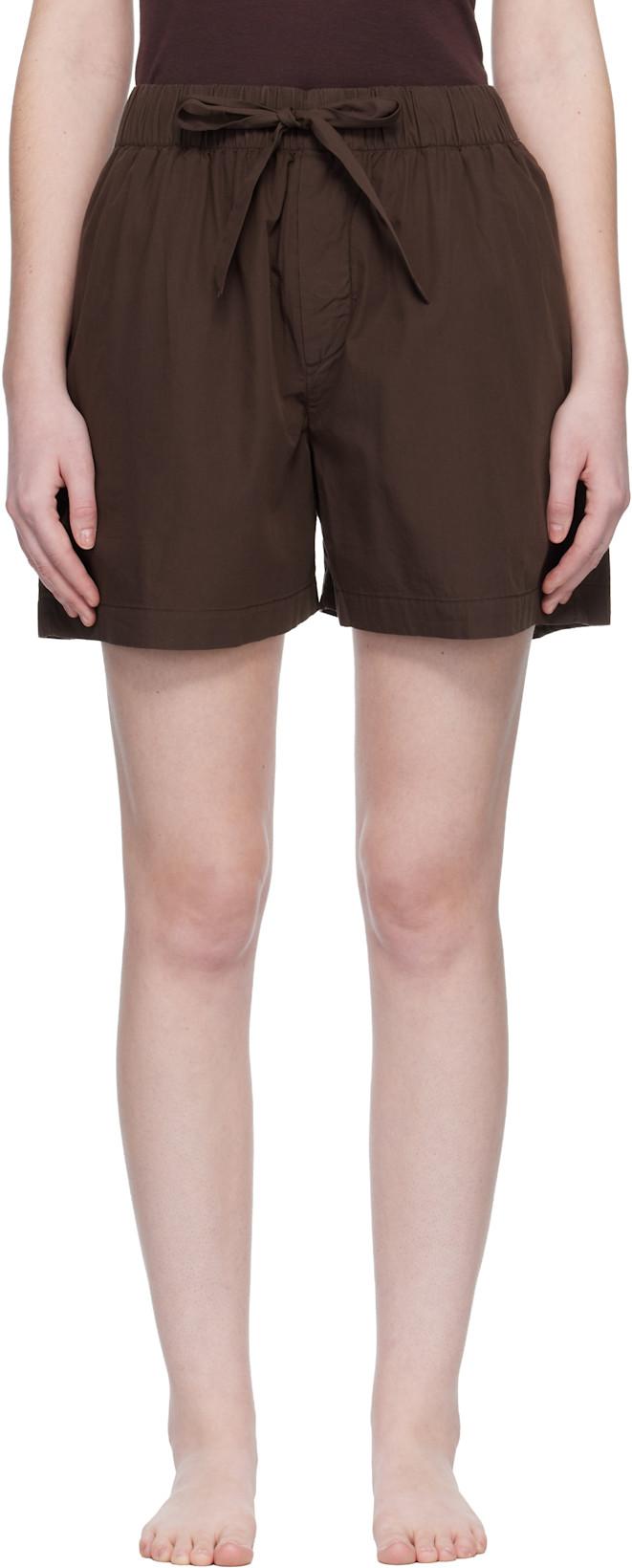 Brown Poplin Pyjama Shorts by TEKLA