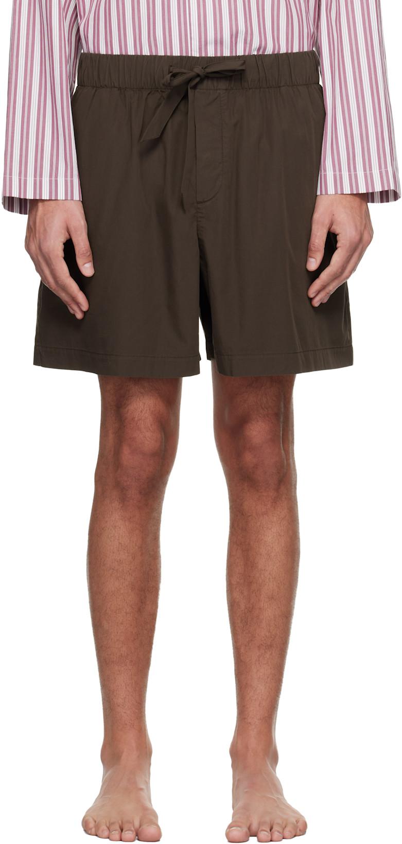 Brown Poplin Pyjama Shorts by TEKLA