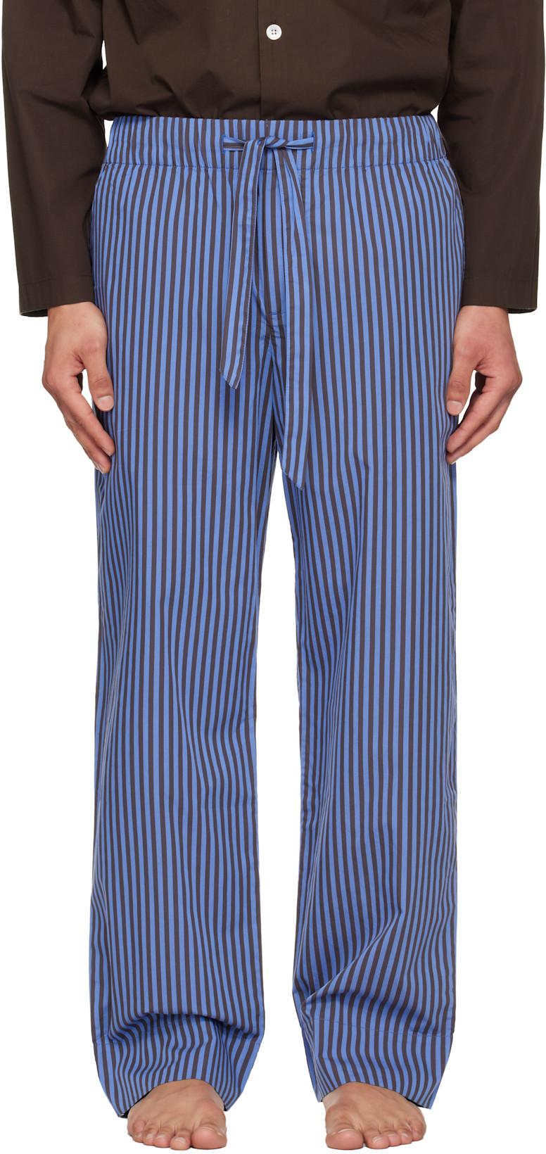 Brown & Blue Poplin Pyjama Pants by TEKLA