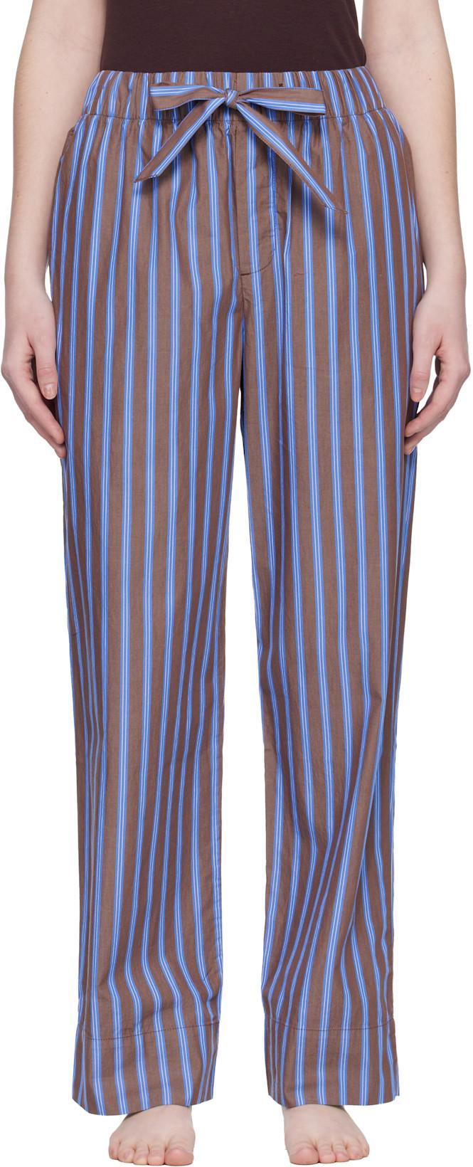 Brown & Blue Poplin Pyjama Pants by TEKLA