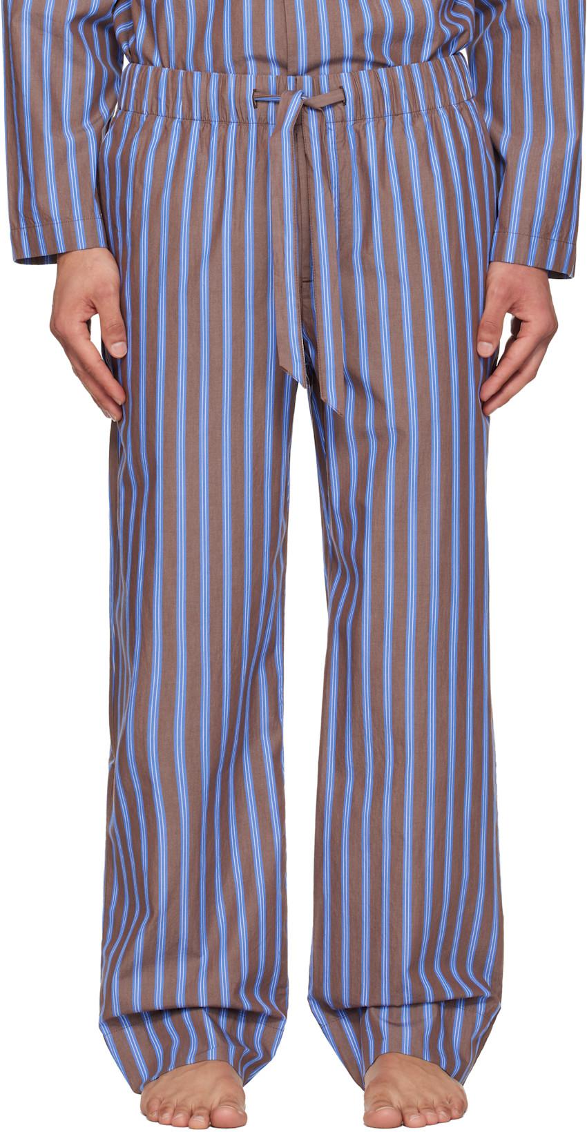 Brown & Blue Poplin Pyjama Shorts by TEKLA