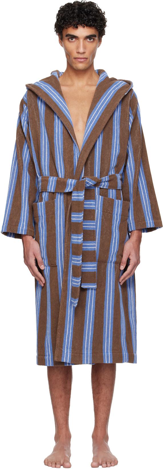 Brown & Blue Terry Hooded Bathrobe by TEKLA