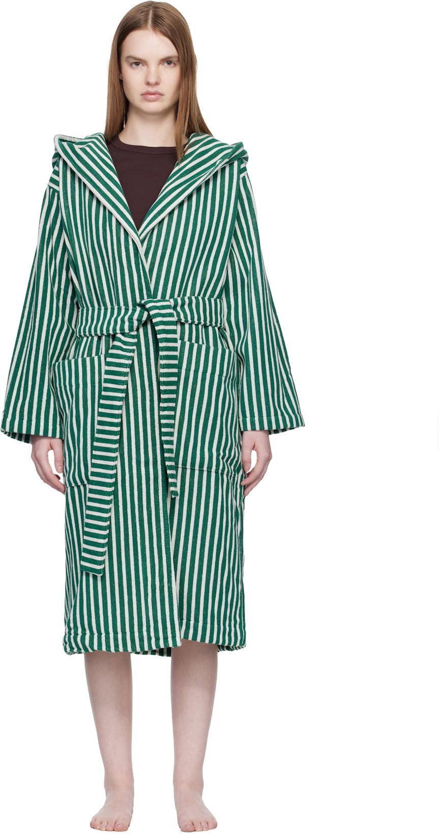 Green & White Terry Hooded Bathrobe by TEKLA