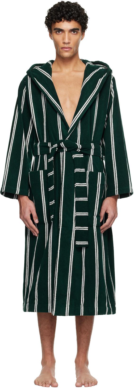 Green & White Terry Hooded Bathrobe by TEKLA