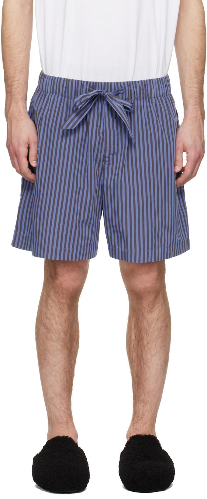 Navy & Brown Poplin Pyjama Shorts by TEKLA