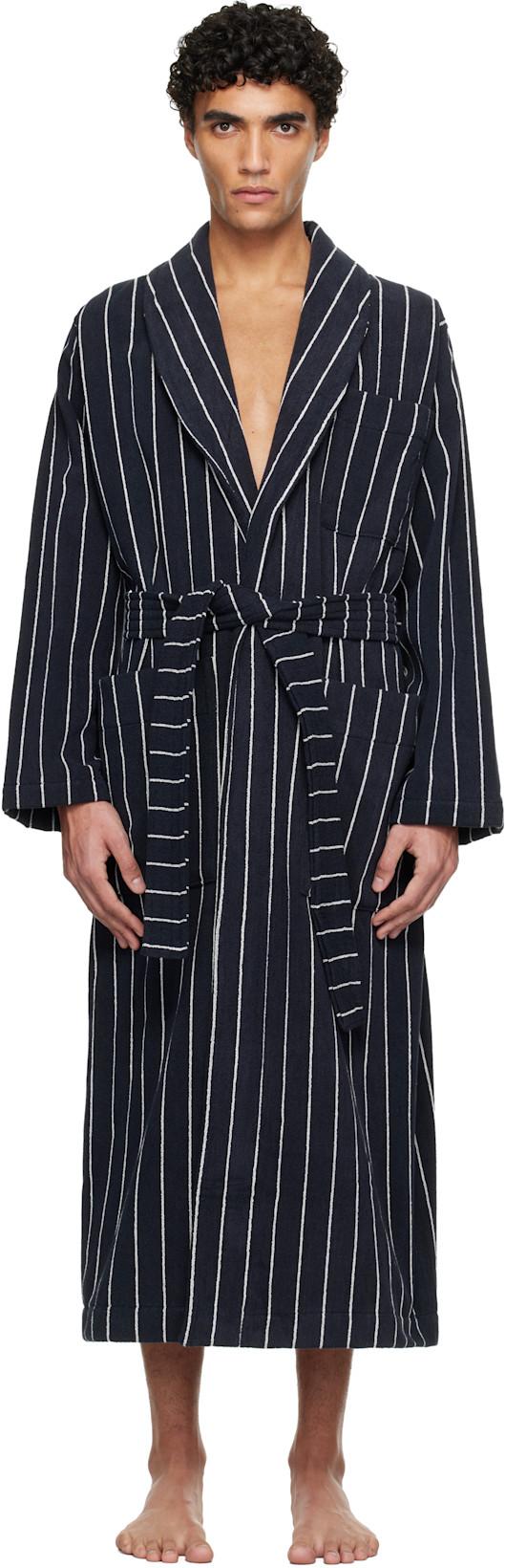 Navy & White Terry Classic Bathrobe by TEKLA