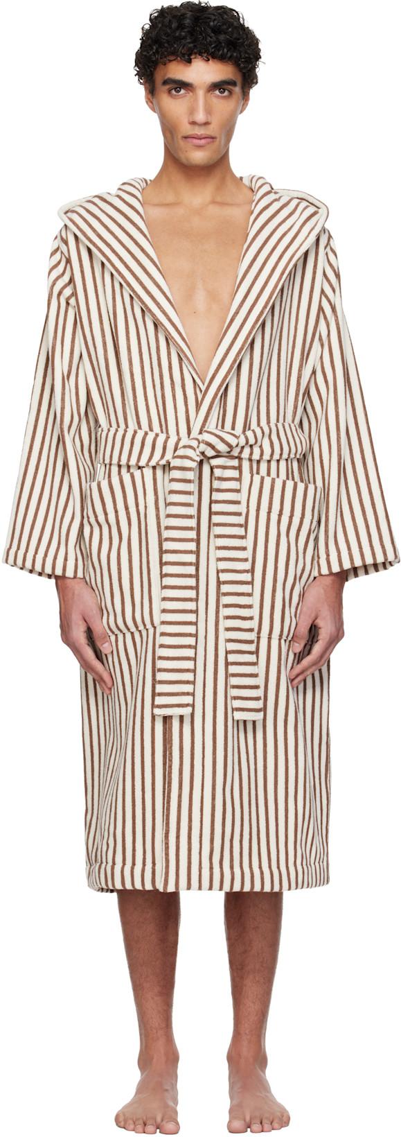 Off-White & Brown Terry Hooded Bathrobe by TEKLA