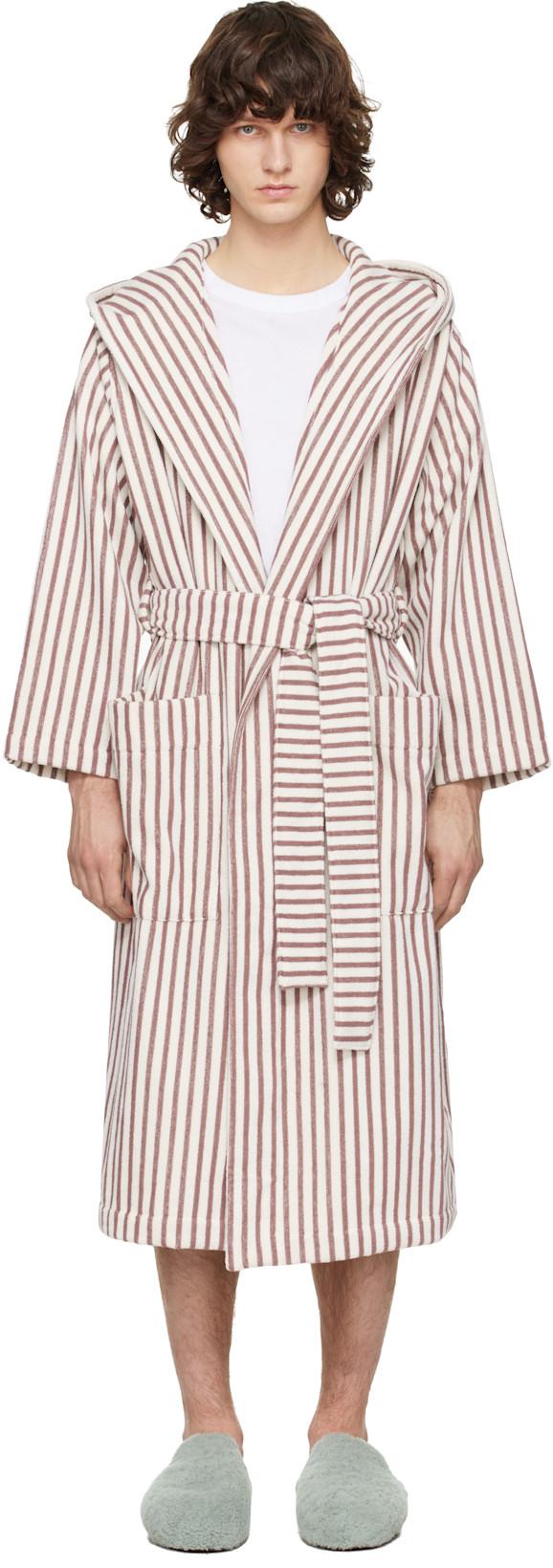 Off-White & Burgundy Terry Hooded Bathrobe by TEKLA