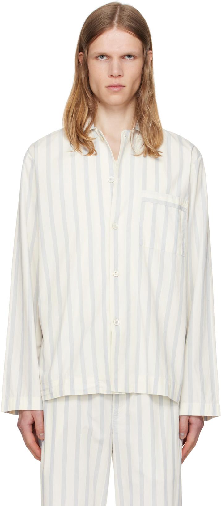 Off-White & Navy Poplin Long-Sleeved Pyjama Shirt by TEKLA