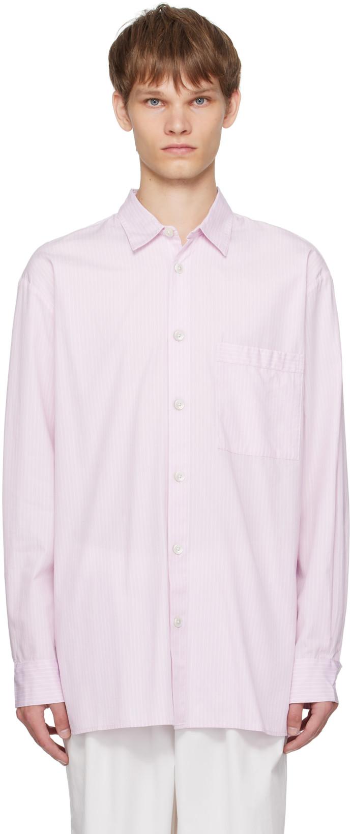 Pink Poplin Long Sleeve Pyjama Shirt by TEKLA