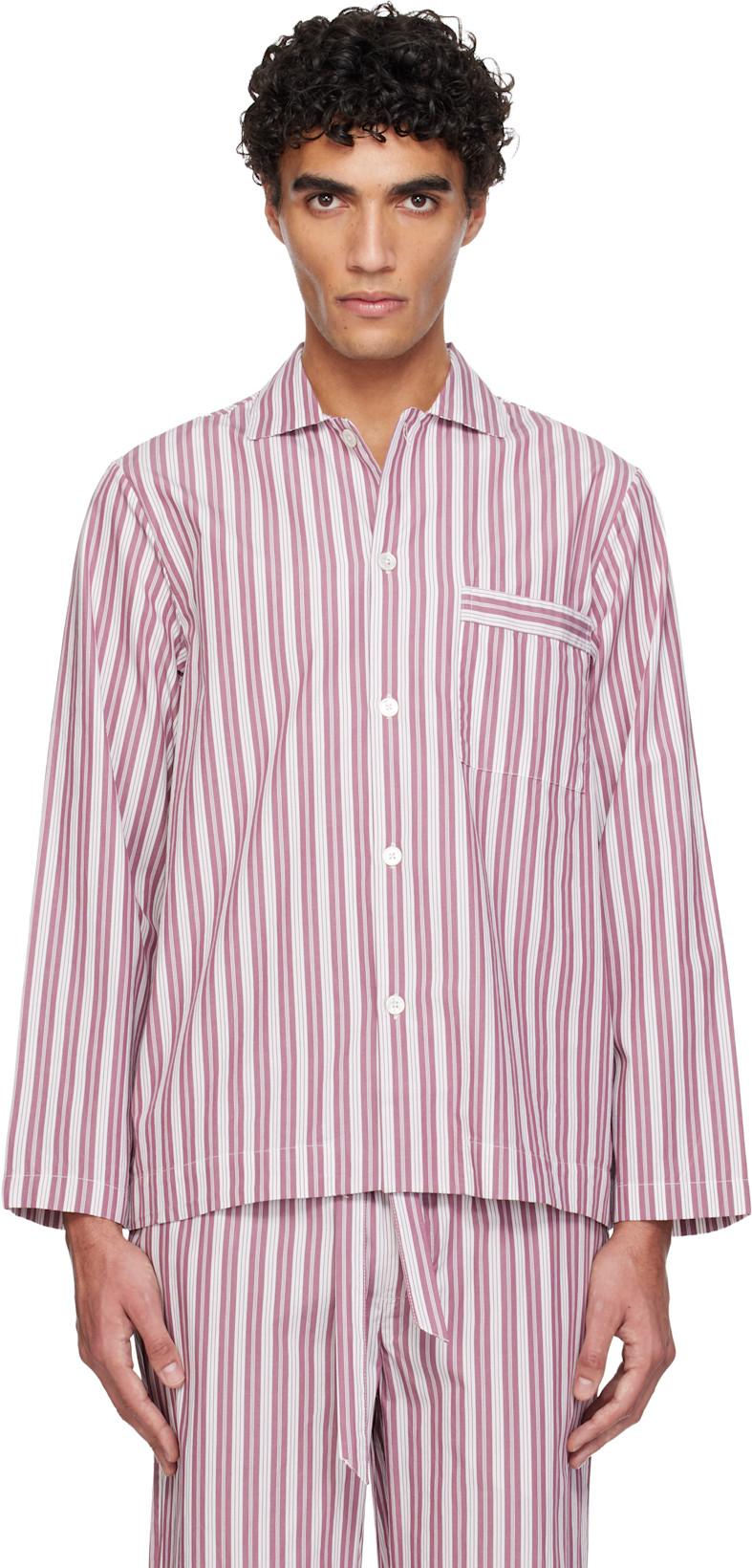 Pink & White Poplin Long-Sleeved Pyjama Shirt by TEKLA
