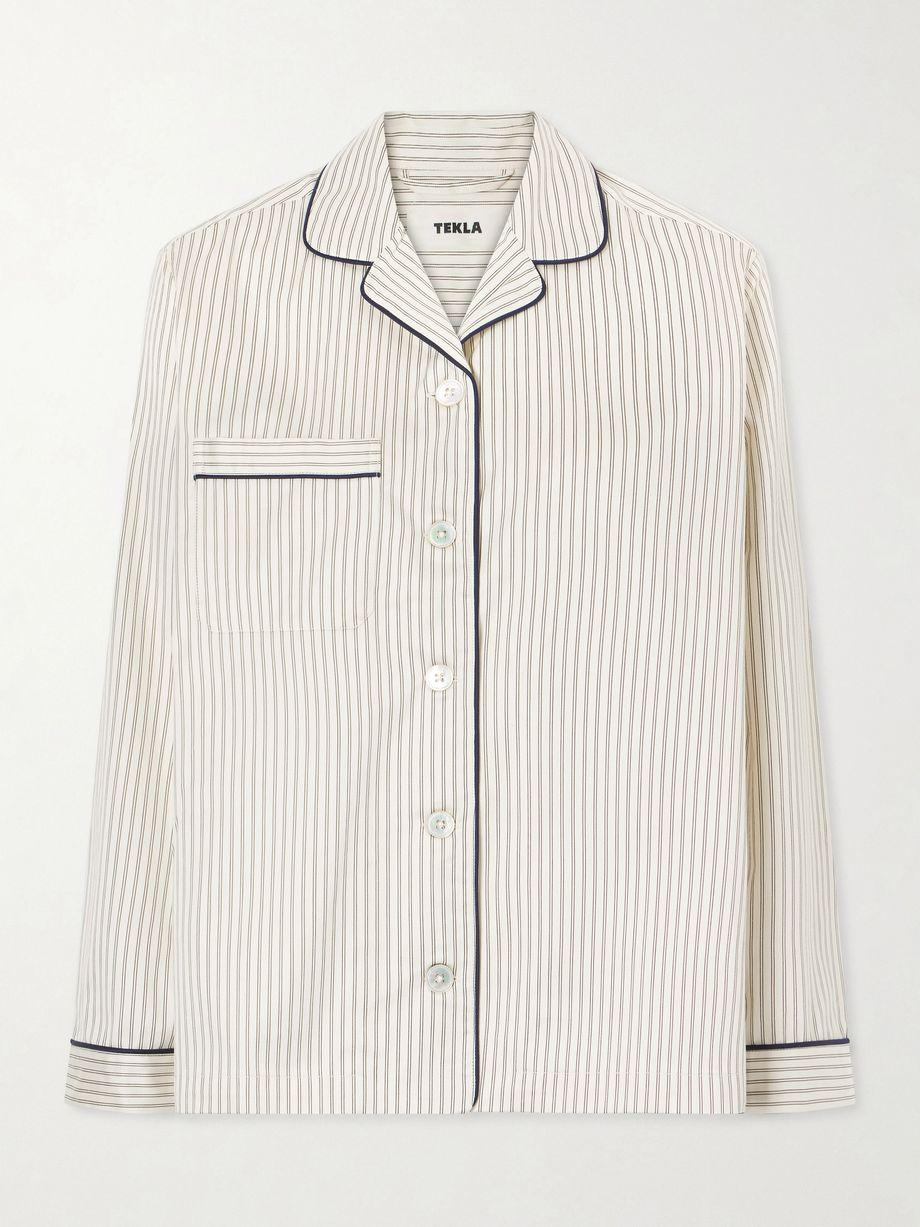 Sateen striped organic cotton pajama shirt by TEKLA