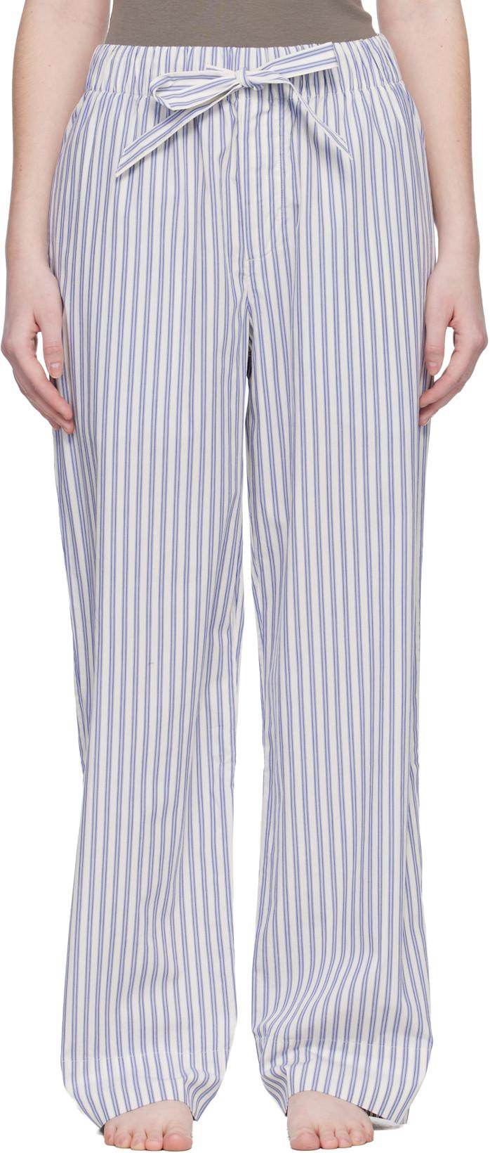 White & Blue Poplin Pyjama Pants by TEKLA