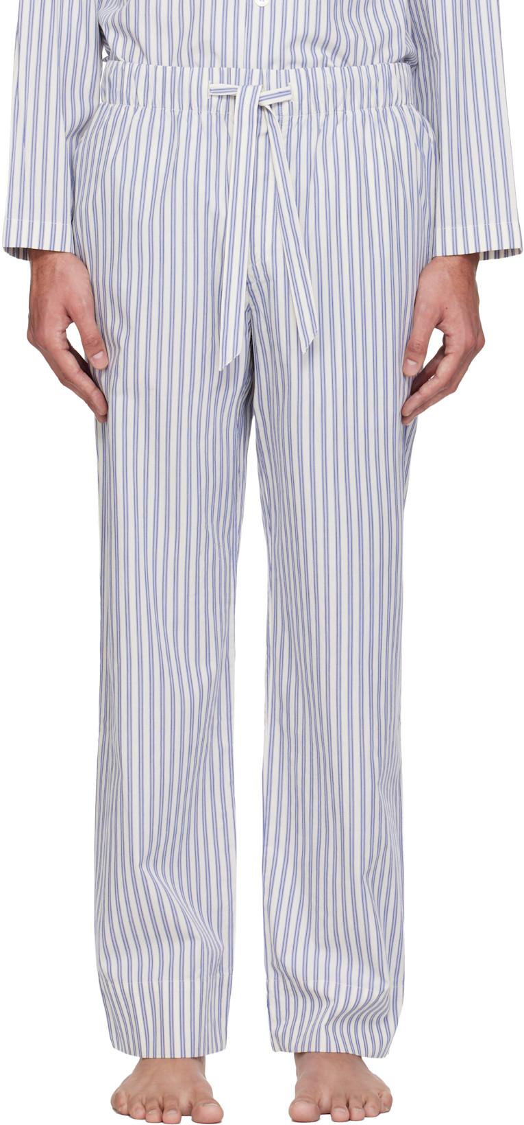 White & Blue Poplin Pyjama Pants by TEKLA