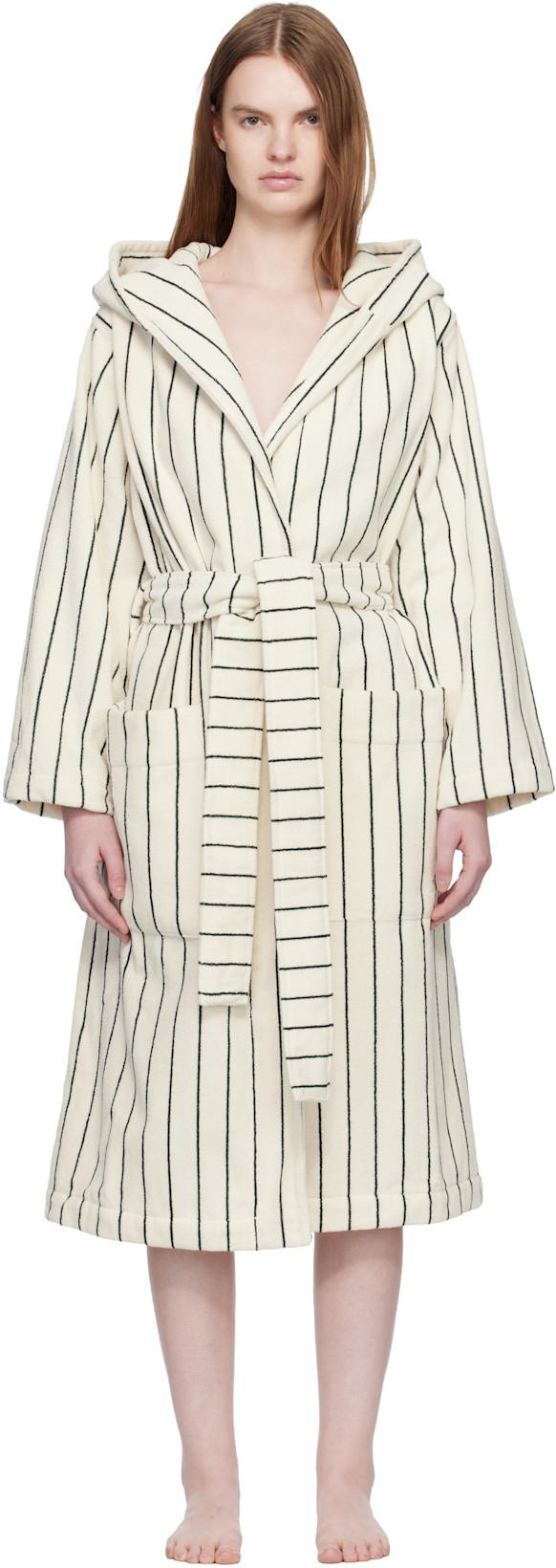 White & Green Terry Hooded Bathrobe by TEKLA