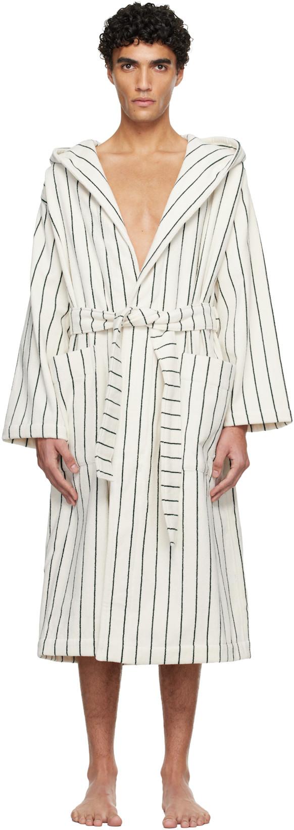 White & Green Terry Hooded Bathrobe by TEKLA